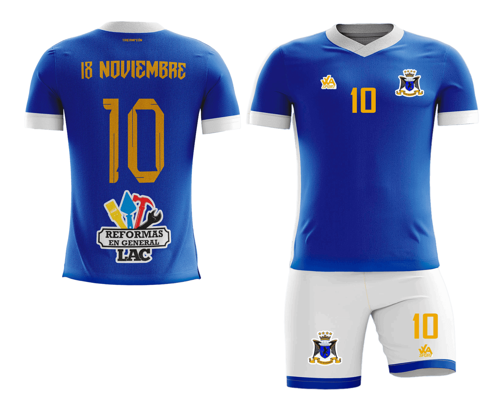 Camiseta de balonmano personalizada JWA Sport para 18 de Noviembre con patrocinador Reformas en General LAC