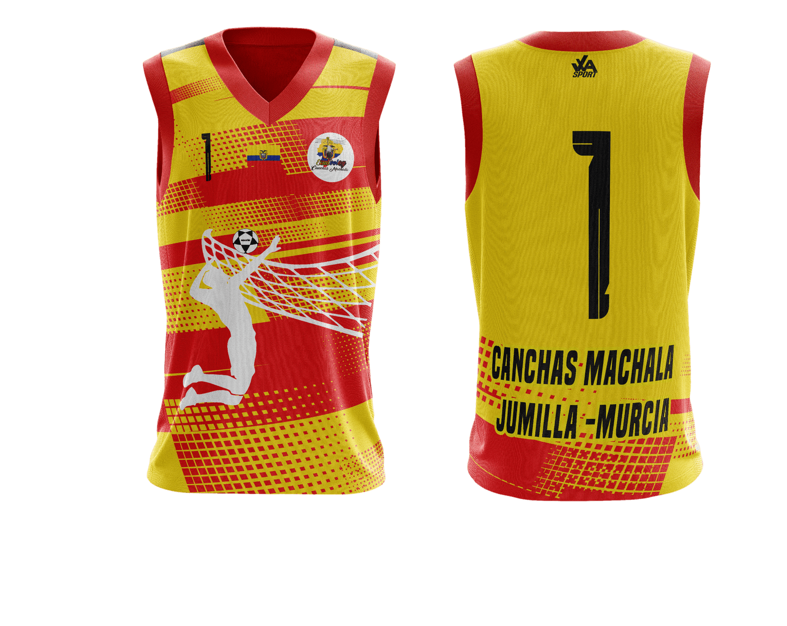 Camiseta de voleibol personalizada JWA Sport para Ecuavoley Canchas Machala, versión amarilla